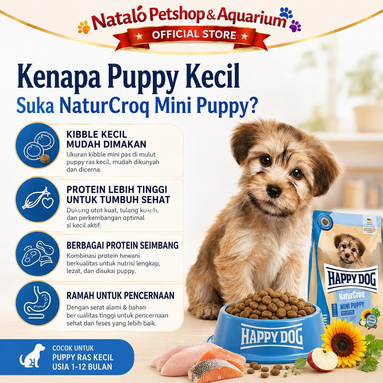 Happy Dog NaturCroq Mini Puppy 4KG Small Breed Dog - Makanan Anak Anjing Ras Mini Kecil 4 KG - gambar 2