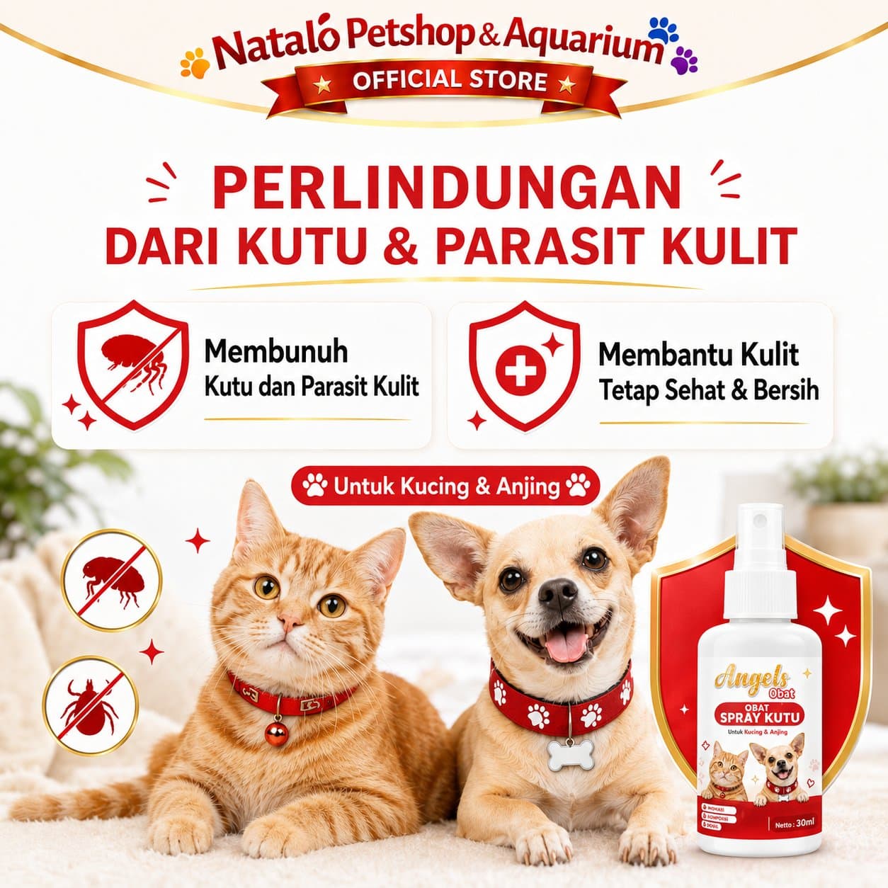 Angels Obat Kutu Hewan 30ML Spray Kucing Anjing Semprot Anti Flea & Tick Tungau Parasit - gambar 2