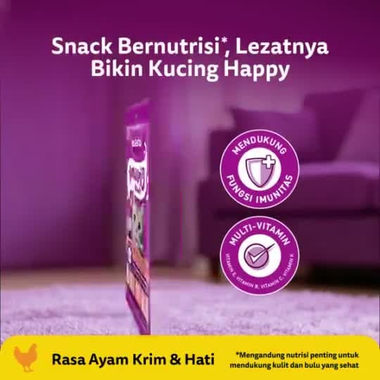 Whiskas Creamy Treats 48gr (12gr x 4pcs) Cat Snack Lickable Liquid Treat Snack Jilat Jajanan Kucing All Life Stages Dewasa Anak 48 gr 4 pcs x 12 gr Cemilan Kitten Adult Camilan - video produk