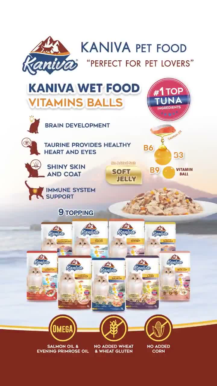 Kaniva Pouch 70GR Premium Wet Cat Food - Daging Makanan Basah Kucing Saset Sachet 70 GR Tuna Chicken Indoor Lobster Gravy Jelly Shrimp Shirasu Scallop Katsuobushi - video produk