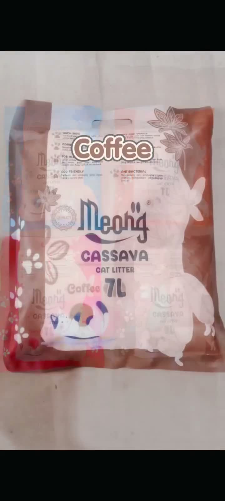 Meong Cassava Cat Litter 7L Pasir Kucing Singkong Organik Cepat Gumpal Low Dust Kontrol Bau Wangi Original Coffee Mango Candy - video produk