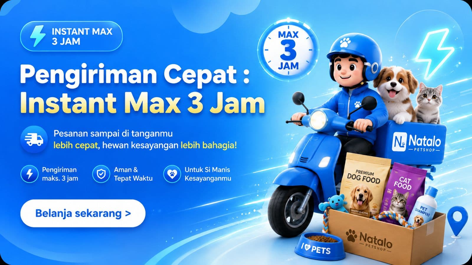 Pengiriman Cepat — Instant Max 3 Jam dengan kurir Natalo Petshop di Medan.